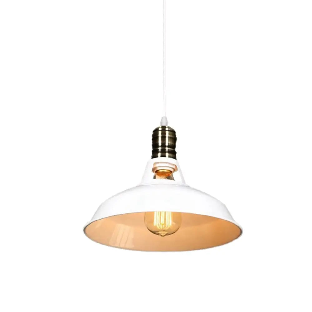 1-Head Barn Pendant Lighting - Industrial Black/White Metallic Suspension Light 10.5/12/15 Inch Dia