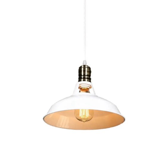 1-Head Barn Pendant Lighting - Industrial Black/White Metallic Suspension Light 10.5/12/15 Inch Dia