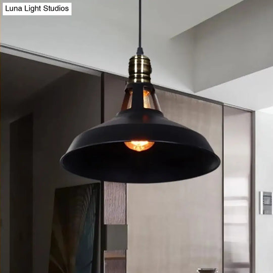 1-Head Barn Pendant Lighting - Industrial Black/White Metallic Suspension Light 10.5/12/15 Inch Dia