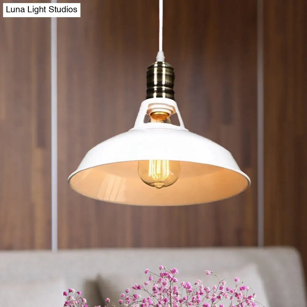 1-Head Barn Pendant Lighting - Industrial Black/White Metallic Suspension Light 10.5/12/15 Inch Dia