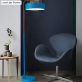 1-Head Macaron Floor Lamp - Black/Blue/Yellow Finish Drum Standing Light For Living Room
