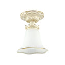 1 - Head Vintage Flush Mount Ceiling Light With Milky Glass Flower Design White