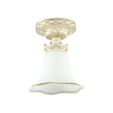 1 - Head Vintage Flush Mount Ceiling Light With Milky Glass Flower Design White