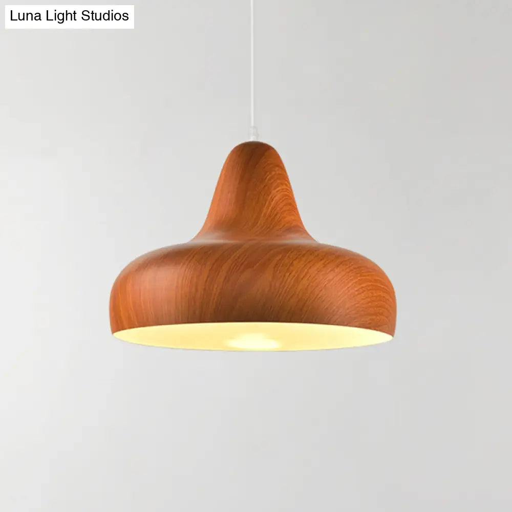 1-Light Aluminum Drop Pendant In White/Coffee/Wood - Hanging Light Fixture For Dining Room