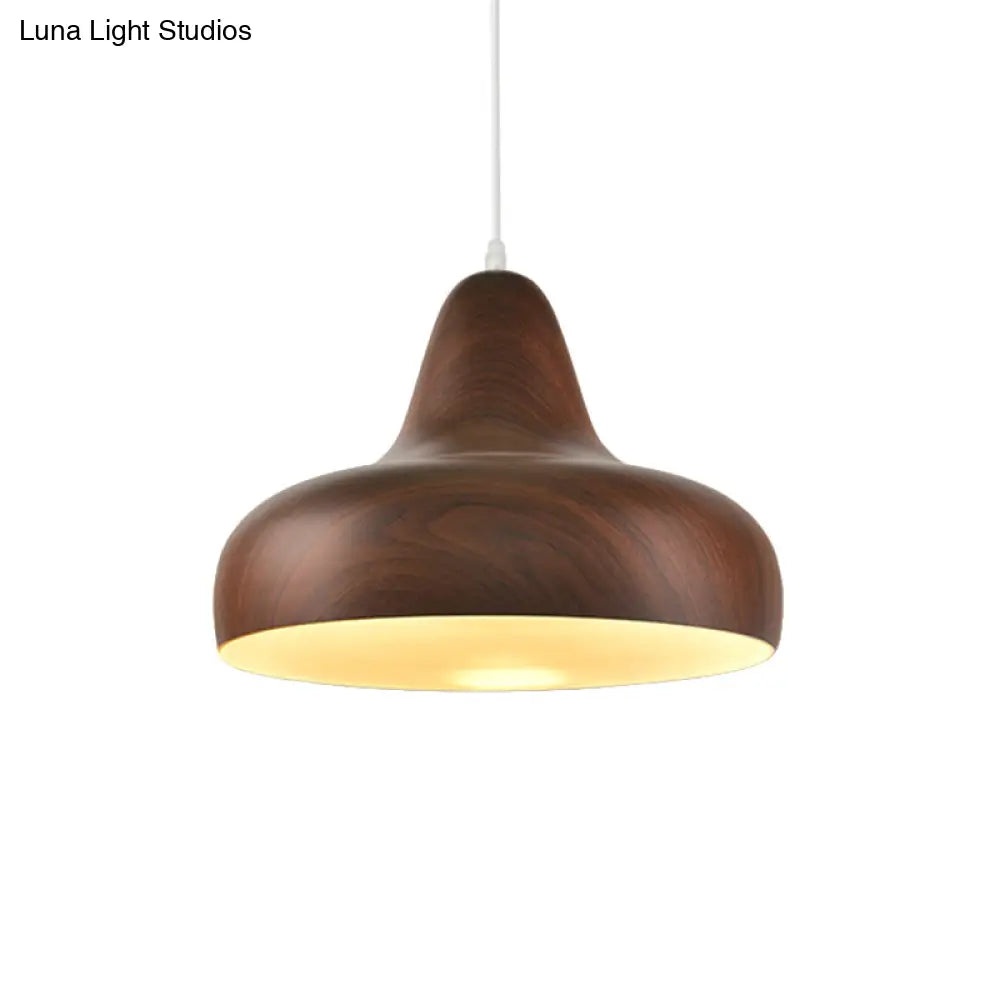 1-Light Aluminum Drop Pendant In White/Coffee/Wood - Hanging Light Fixture For Dining Room