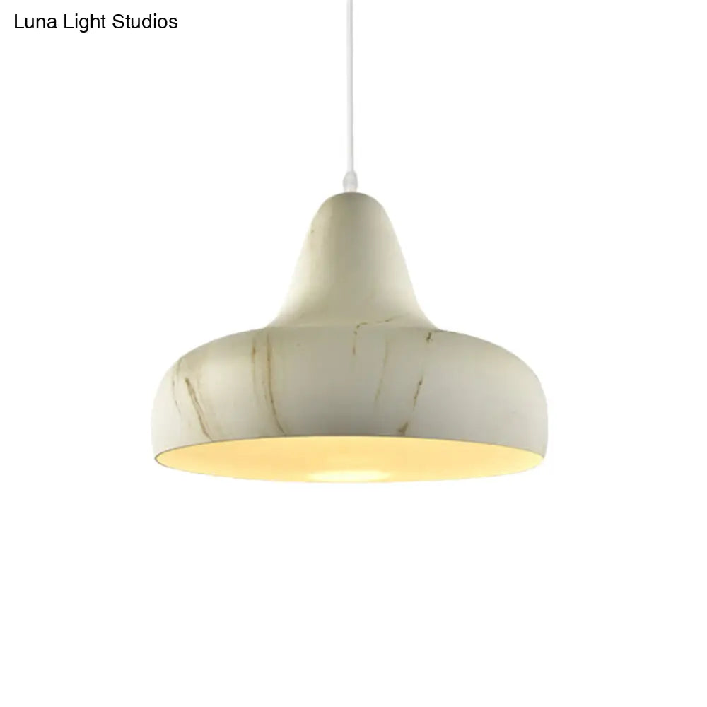 1-Light Aluminum Drop Pendant In White/Coffee/Wood - Hanging Light Fixture For Dining Room