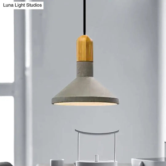 Loft Style Hanging Lamp With Cement Red/Black And Wood Finish - Perfect For Dining Table
