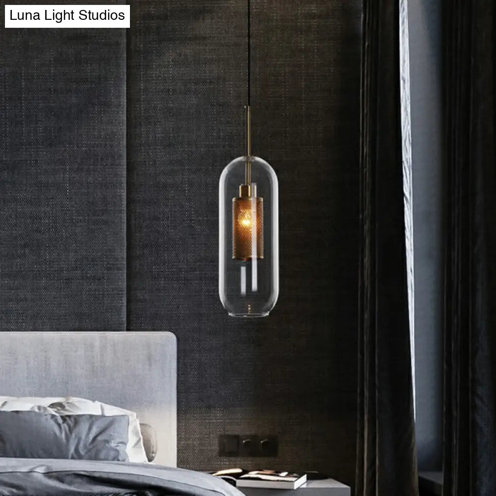 Sleek Hanging Restaurant Pendant Light Fixture - Clear Glass Shade Simplicity 1 Bulb