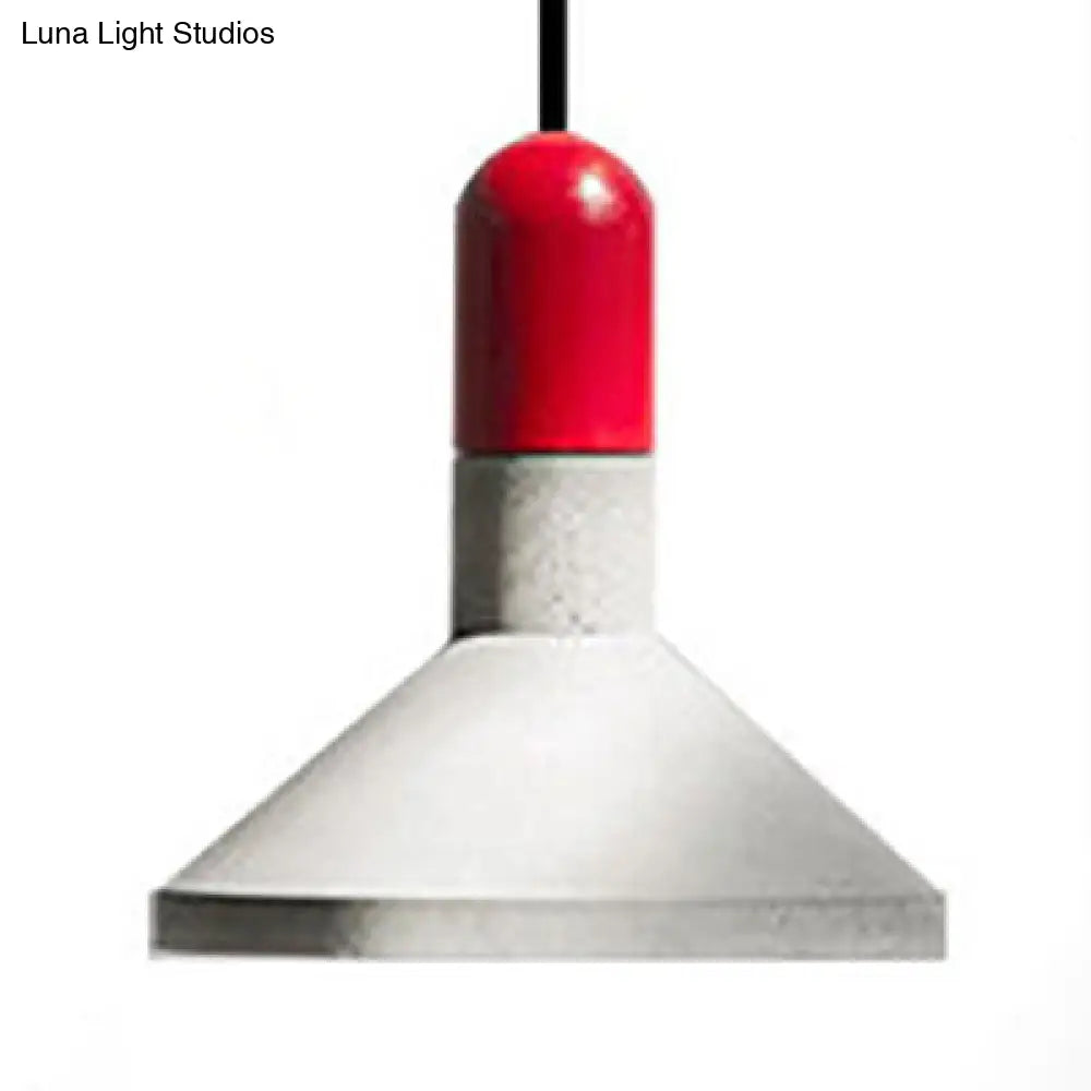 Cement Pendant Light With Conic Shade And Wood/Red/Black Finish For Industrial Table Decor Red