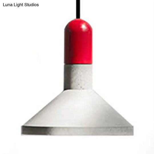 Cement Pendant Light With Conic Shade And Wood/Red/Black Finish For Industrial Table Decor Red