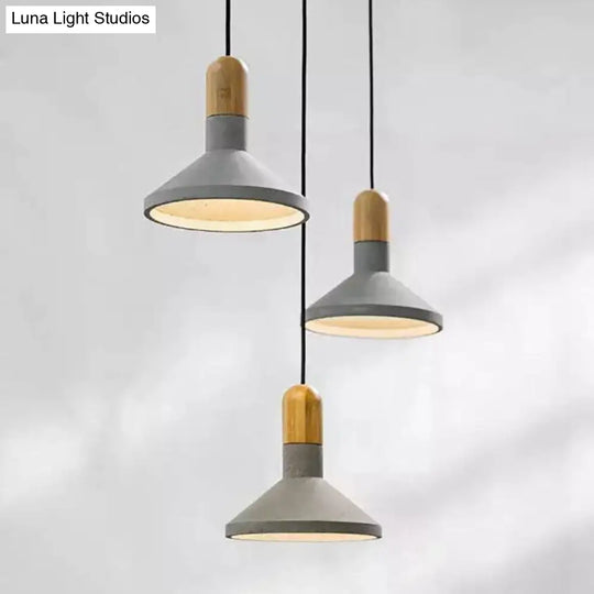 Cement Pendant Light With Conic Shade And Wood/Red/Black Finish For Industrial Table Decor