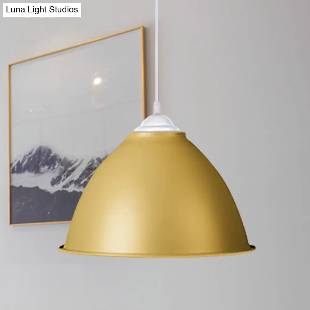 Industrial Dome Pendant Light - Aluminum Ceiling Fixture In Frosted Green/Yellow Dining Room