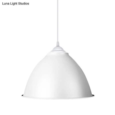 1-Light Industrial Dome Pendant Light In Frosted Green/Yellow For Dining Room - Aluminum Ceiling