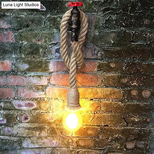 1-Light Industrial Faucet Wall Light Fixture With Hemp Rope For Wine Bar