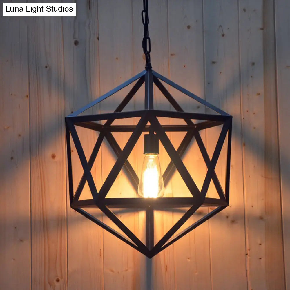 Prism Cage Hanging Pendant Light - Retro Industrial Style Metallic Finish 1-Light