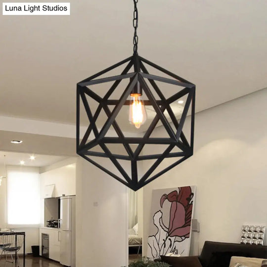 Prism Cage Hanging Pendant Light - Retro Industrial Style Metallic Finish 1-Light