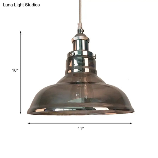1-Light Smoked Glass Cone Pendant Lamp In Chrome - Industrial Barn Hanging Fixture