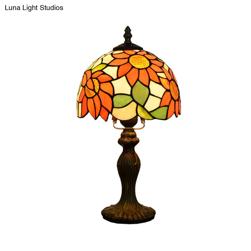 1-Light Sunflower Stained Glass Table Lamp - Lodge Tiffany Style Decorative Lighting In