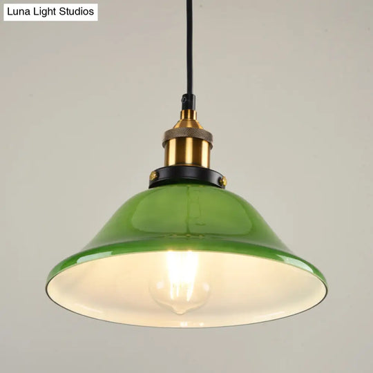 Vintage Brass Green Glass Carillon Pendant Light Fixture - 1-Light Suspension For Guest Room 8/10