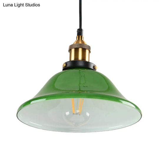 Vintage Brass Green Glass Carillon Pendant Light Fixture - 1-Light Suspension For Guest Room 8/10