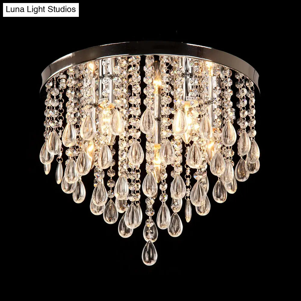 10/12 Crystal Flush Mount Lighting With Circle Shade - Vintage Multi-Head Ceiling Fixture (Clear)