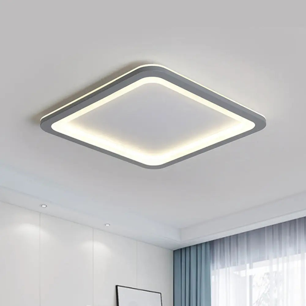 10/14.5/19 Modern Style Grey Square Box Flush Light Acrylic Led Ceiling Lamp Warm/White