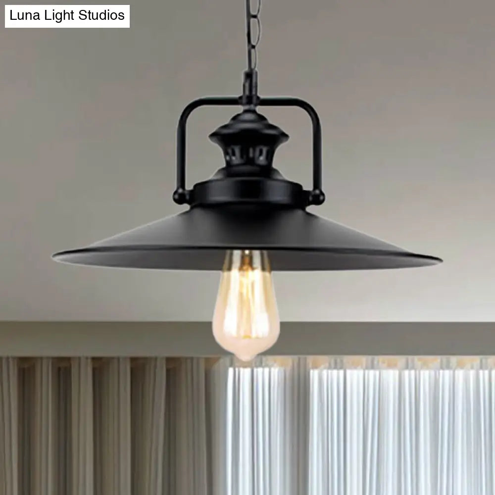 Metallic Hanging Light Fixture: Flared Industrial Loft Pendant For Study Room - 10/14 Dia Black / 10