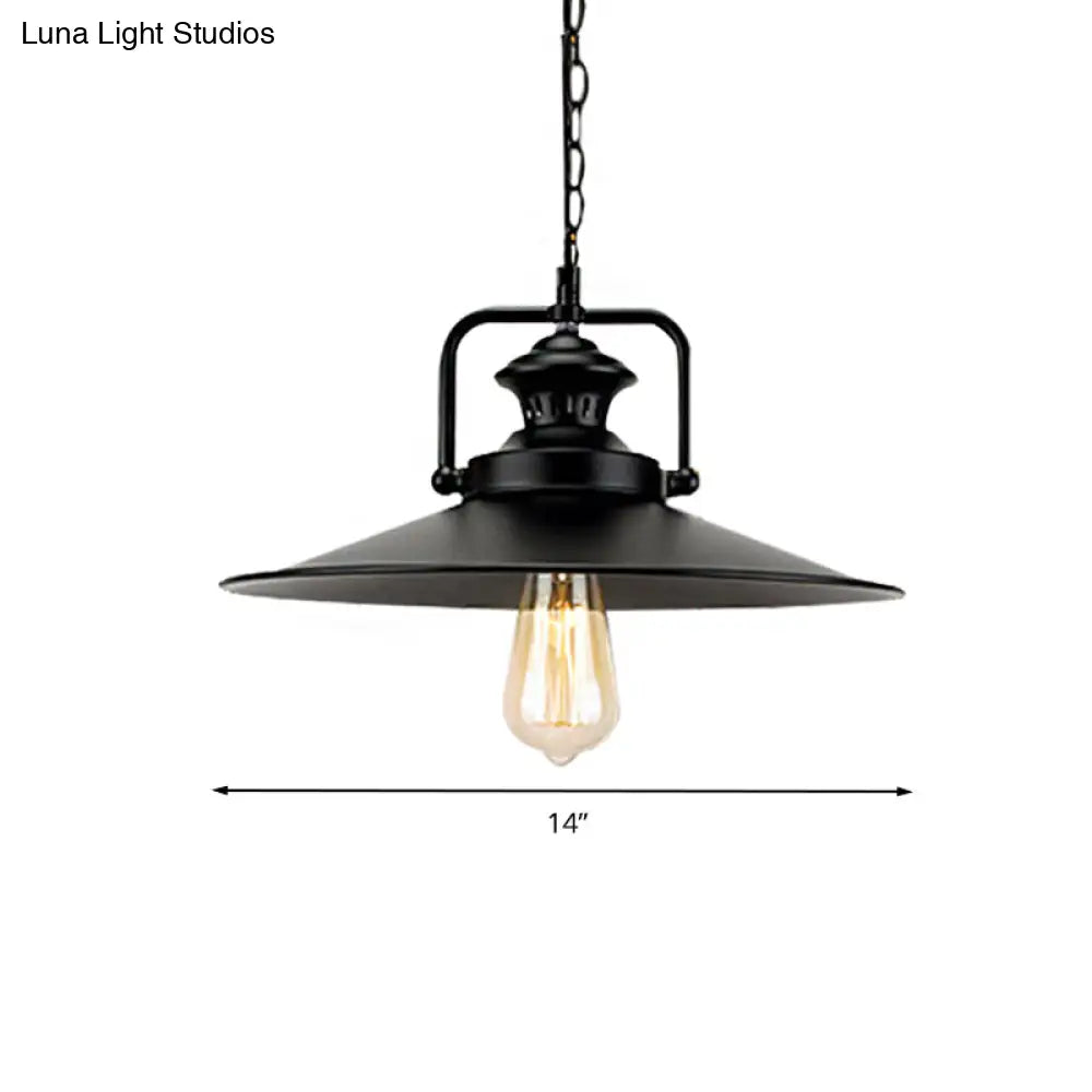 Metallic Hanging Light Fixture: Flared Industrial Loft Pendant For Study Room - 10/14 Dia Black