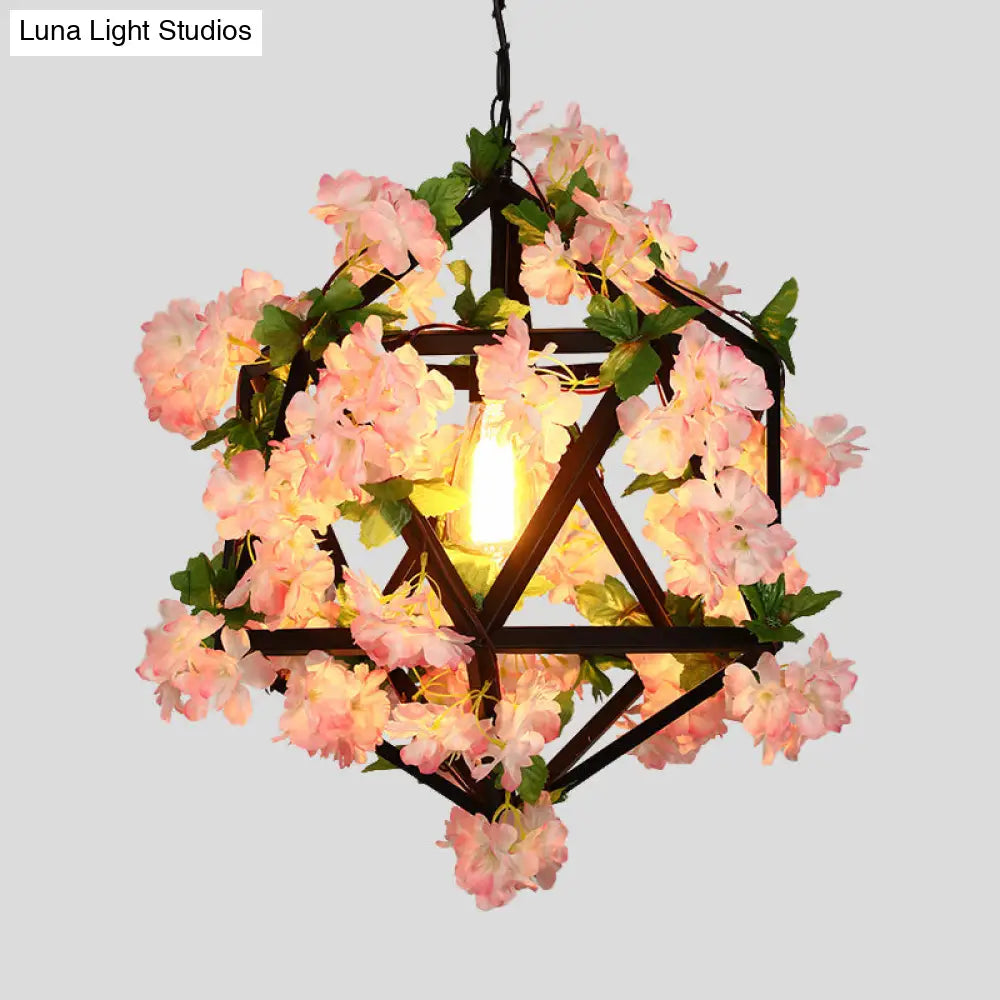 10.5/15 Metal Ceiling Light With 1 Head In Antique Pink/Green Finish - Geometric Design Led Down