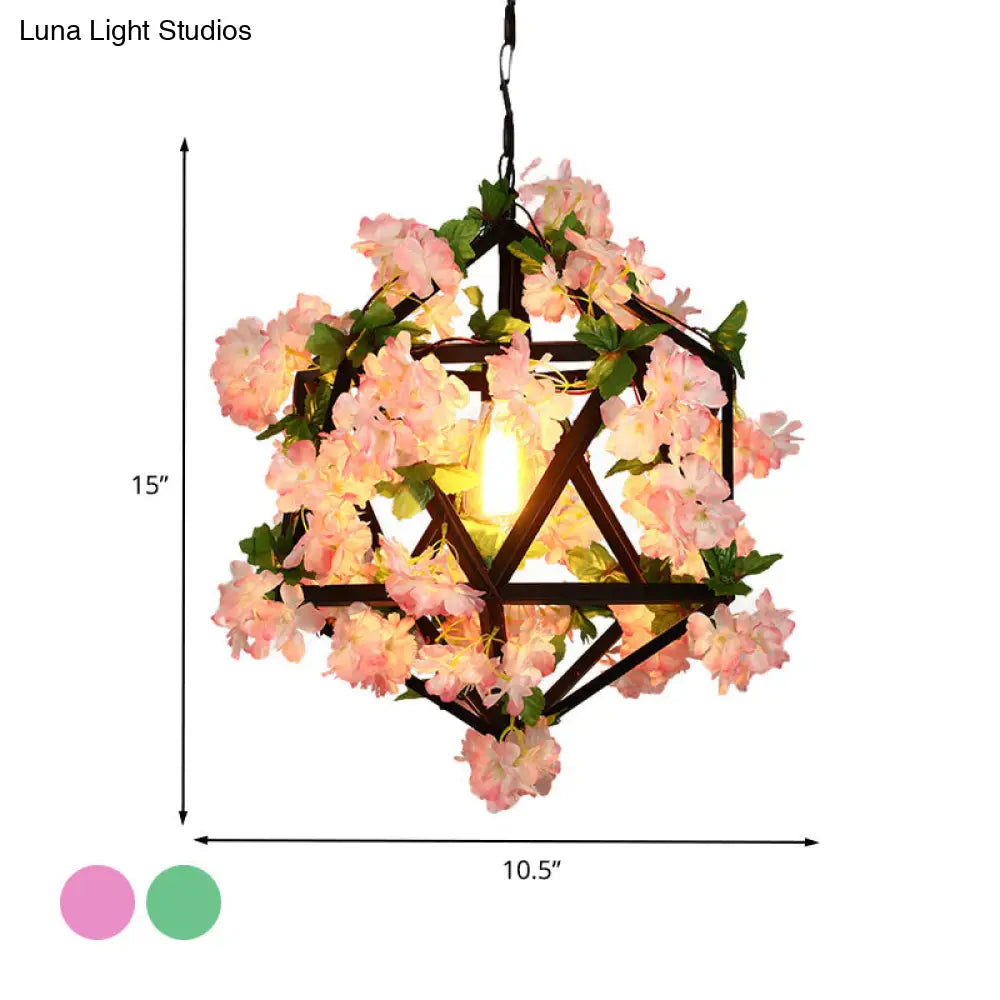 10.5’/15’ Metal Ceiling Light: Antique Pink/Green Geometric Restaurant Led Down Lighting With