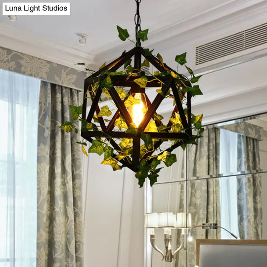 10.5’/15’ Metal Ceiling Light: Antique Pink/Green Geometric Restaurant Led Down Lighting With