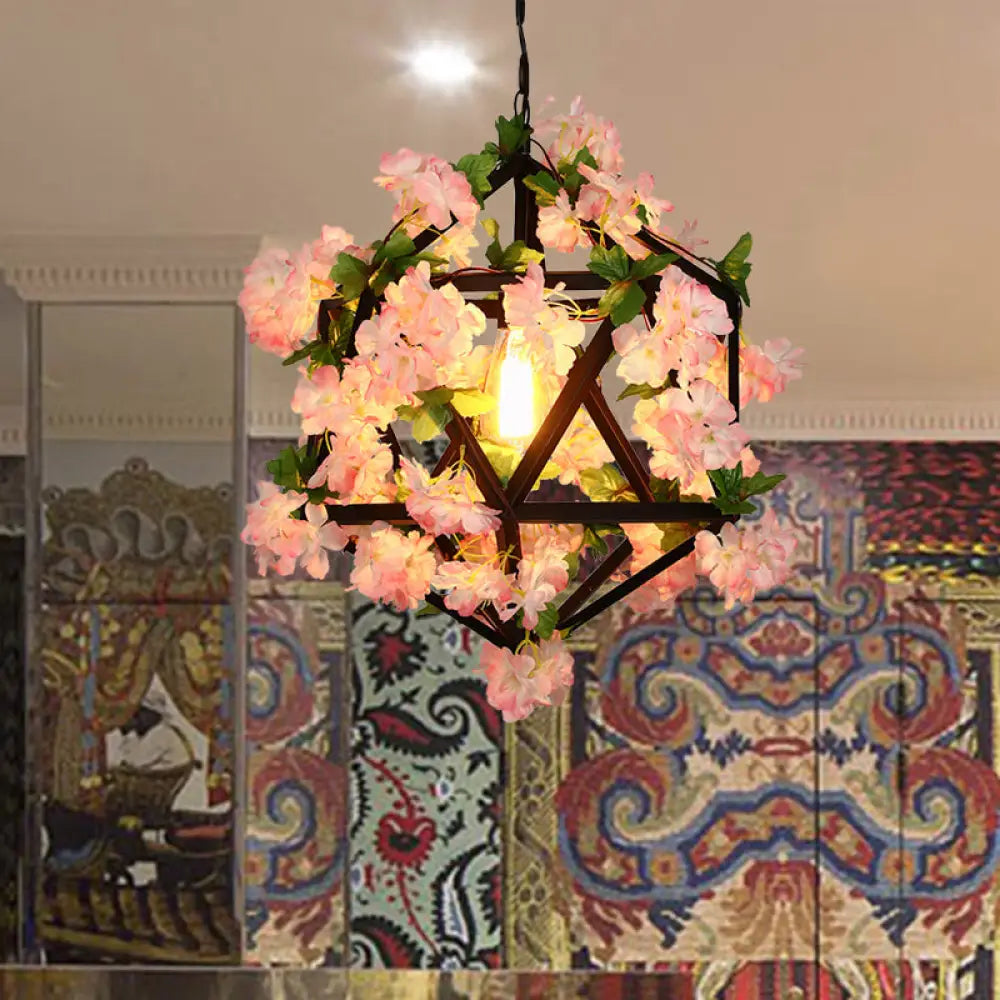 10.5’/15’ Metal Ceiling Light: Antique Pink/Green Geometric Restaurant Led Down Lighting With