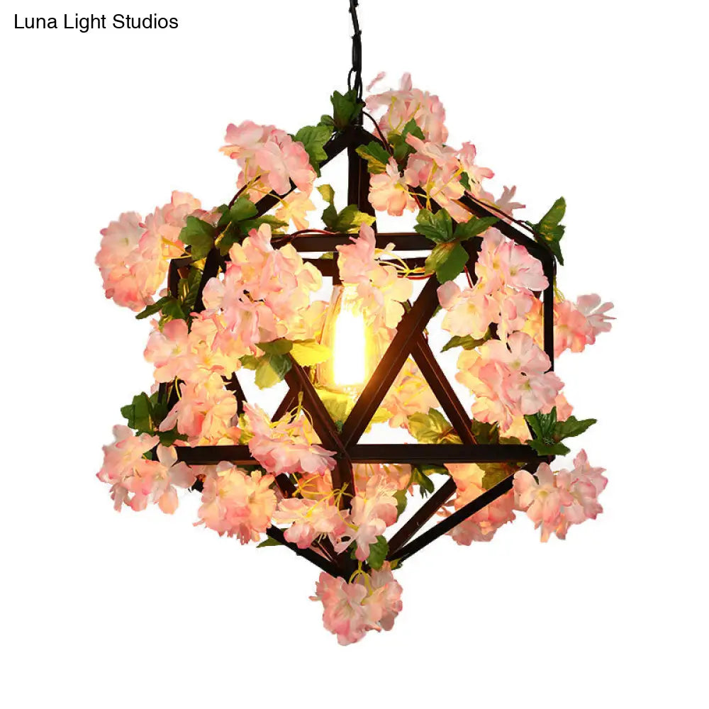 10.5/15 Metal Ceiling Light With 1 Head In Antique Pink/Green Finish - Geometric Design Led Down