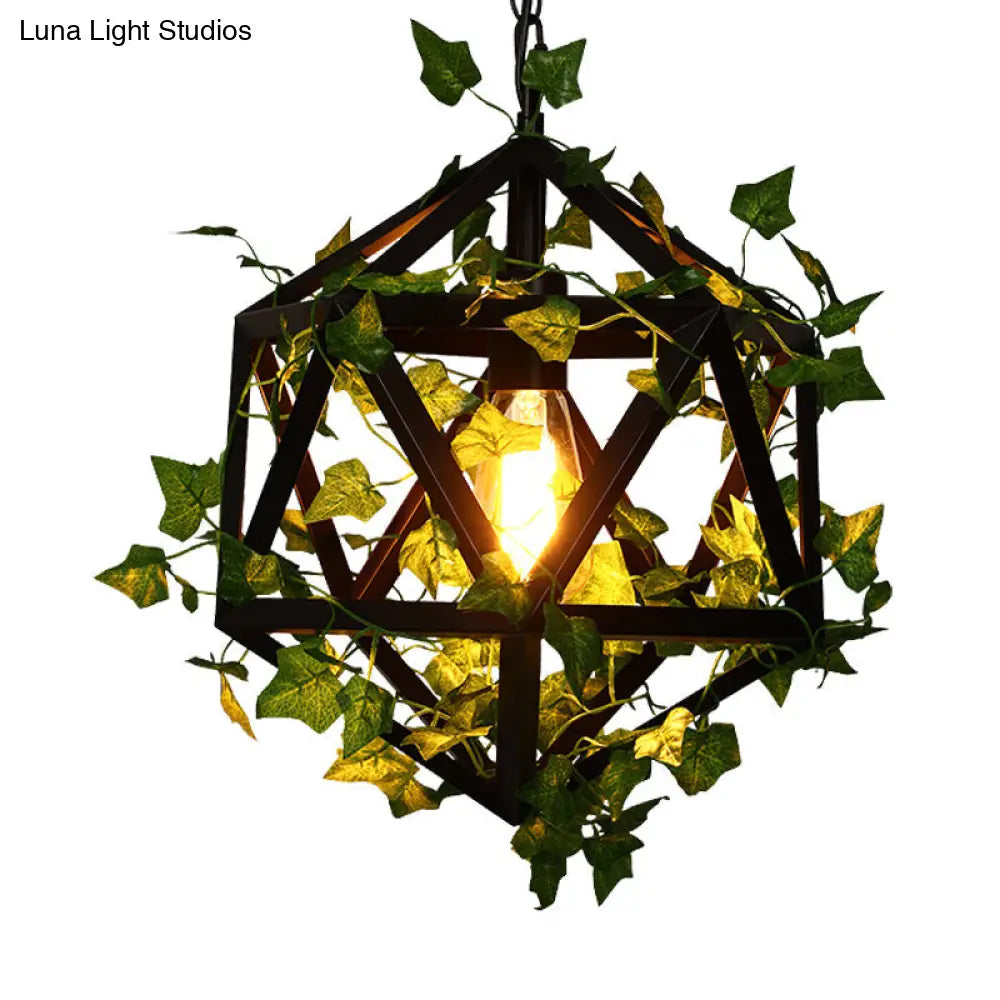 10.5/15 Metal Ceiling Light With 1 Head In Antique Pink/Green Finish - Geometric Design Led Down