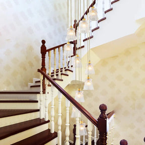 10-Bulb Crystal Suspension Lamp With Contemporary Gold Spiral Stair Design - Multiple Hanging Lights