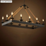 10-Head Rope Hanging Island Light: Industrial Metal Lamp In Black With Candle Design