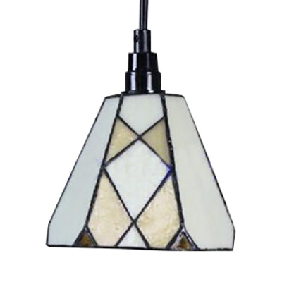 Conical Tiffany Cut Glass Pendant Light Fixture With White Down Mini For Dining Room
