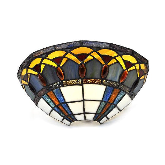 Tiffany Stained Glass Wall Sconce With Jewelry Accents - Bowl Mount 1 Light