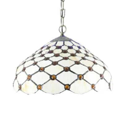 Tiffany Multicolored Stained Glass Dome Pendant Light: White Single Bulb Hanging Lamp For Living