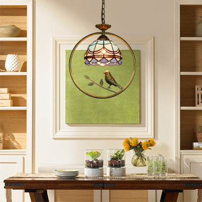 Mediterranean Style Pendant Ceiling Light With Stainless Glass And Brass Ring