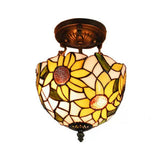 Sunflower Tiffany Ceiling Light With Stained Glass Shade Rust / 8