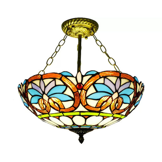 Antique Brass Victorian Style Led Ceiling Light - Elegant Semi Flush Inverted Bowl For Bedroom / 16’