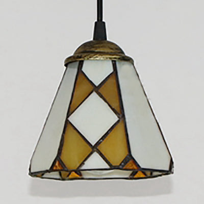 Tiffany-Style Tapered Hanging Lamp With Beige Stained Glass - Pendant Light For Bedroom