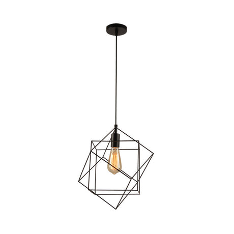 Industrial Black Metal Cubic Pendant Light For Dining Room