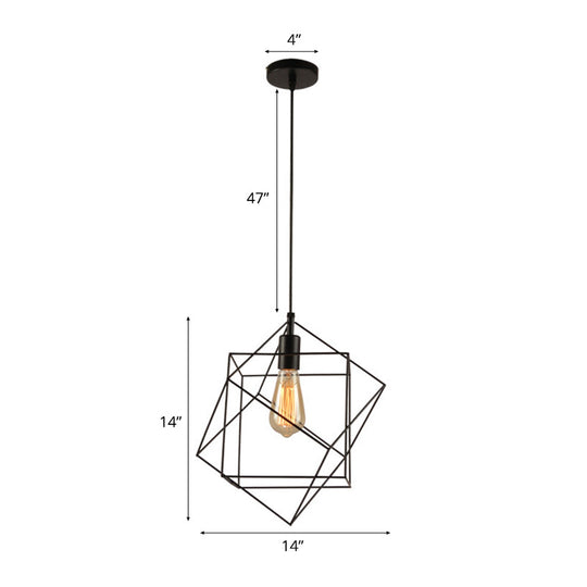 Hanging Industrial Black Metal Pendant Light - 1 Structural Cubic Design For Dining Room