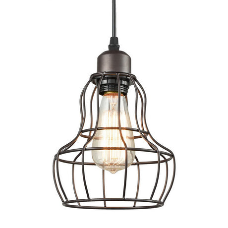 Bronze 1 Light Industrial Metal Wire Cage Pendant Lamp For Bedroom - Hanging Fixture