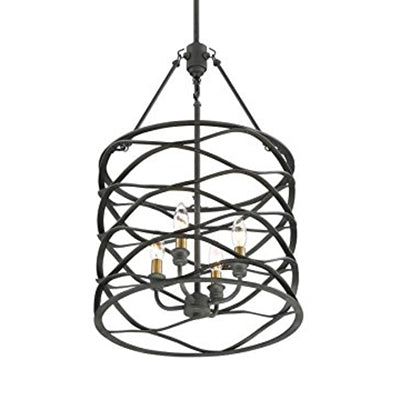 Industrial Iron Cage Shade Hanging Lamp – Black Cylindrical Design 4 Bulb Chandelier For Dining Room