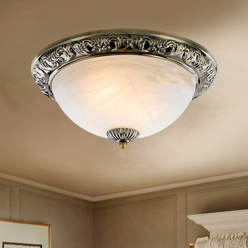 Vintage Frosted Glass Bronze/Copper Flushmount Ceiling Lamp - 2 Bulb 11/13/15 W Bronze / 11