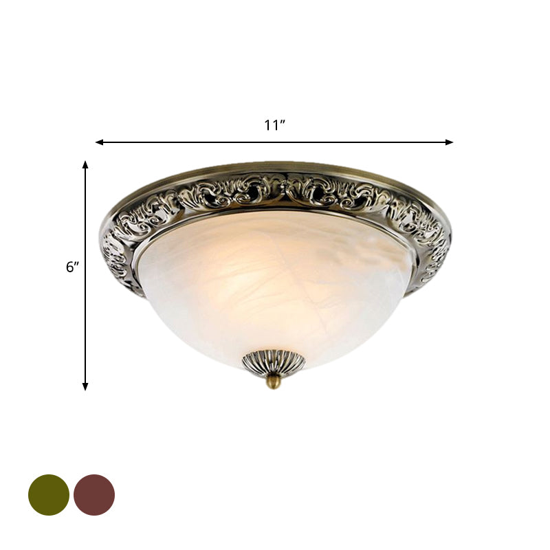 Vintage Frosted Glass Bronze/Copper Flushmount Ceiling Lamp - 2 Bulb 11/13/15 W