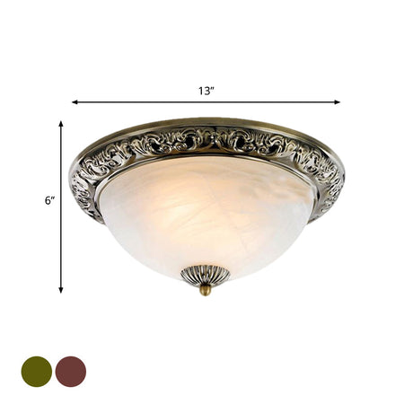 Vintage Frosted Glass Bronze/Copper Flushmount Ceiling Lamp - 2 Bulb 11/13/15 W